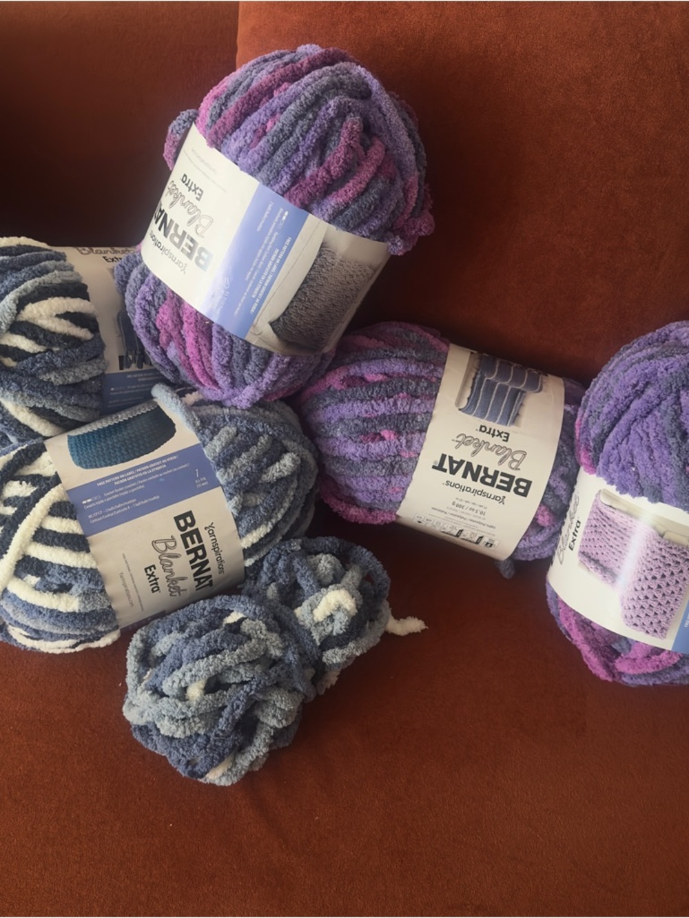 Bernat Blanket Extra Plush Purple and Blue  Yarn - 5 NWT
